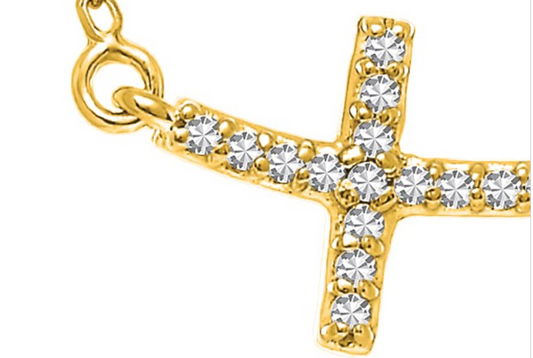 Curved Diamond Embellished Cross Necklace in 14k Yellow Gold (.11cttw) RC