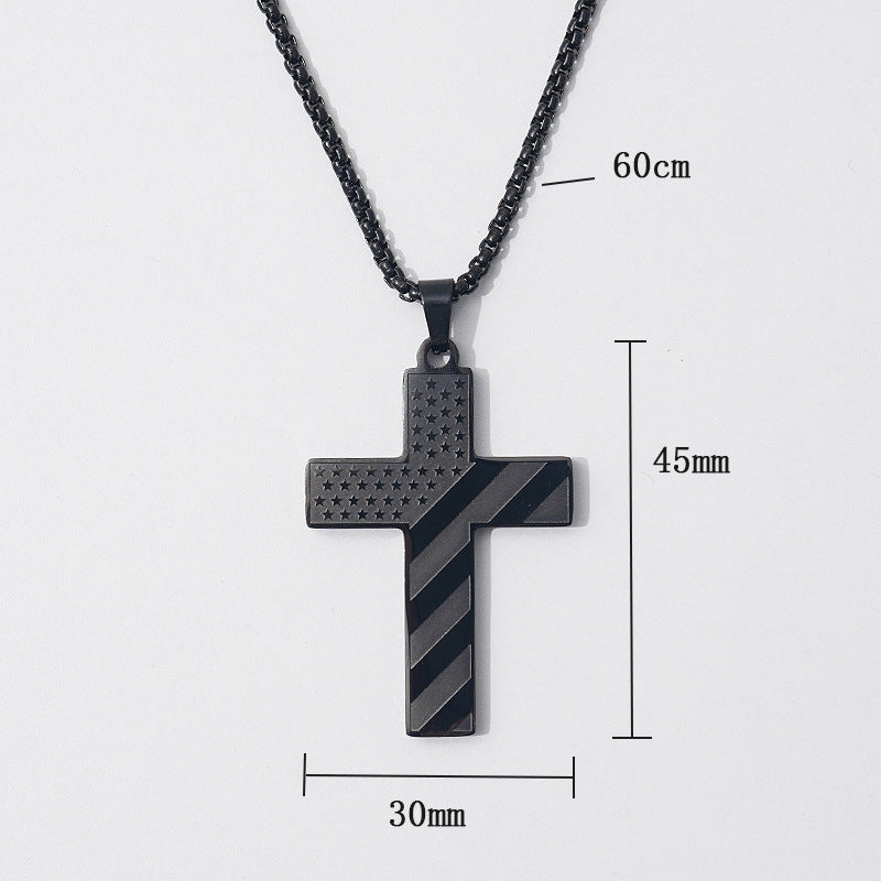 American Flag Cross Necklace Pendant Men's Stainless Steel Necklace