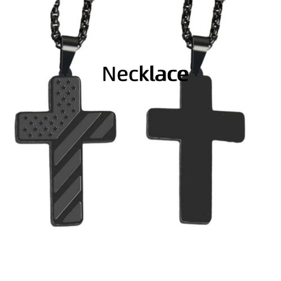 American Flag Cross Necklace Pendant Men's Stainless Steel Necklace