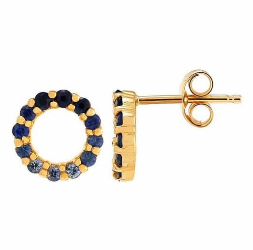 10K Yellow Gold Sapphire-Set Circle Post Earrings Rio