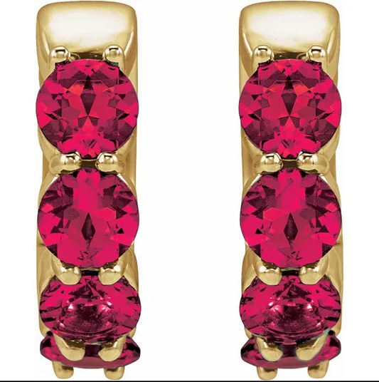 14K Yellow Lab-Grown Ruby 14.3 mm Hoop Earrings STU