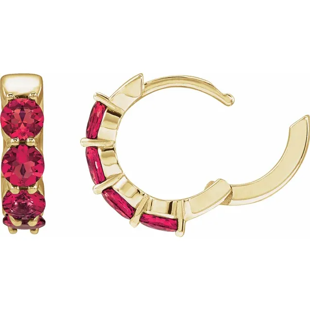 14K Yellow Lab-Grown Ruby 14.3 mm Hoop Earrings STU