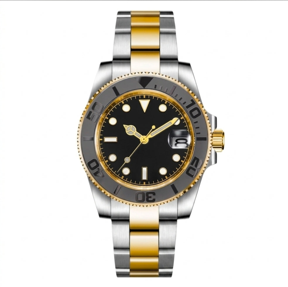 40mm No Logo Automatic Men's Watch - DG2813 Movement, Sapphire Glass, Exhibition Caseback, Ceramic Bezel, Glide Lock Stainless Steel Mechanical Dive Watch