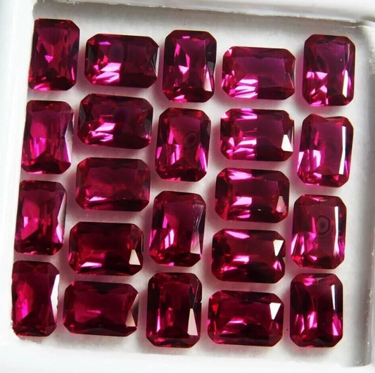 10 PCS Natural Red Ruby Loose Gemstone Certified Emerald Shape Lot
