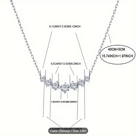 Elegant Silver Necklace 2.8g Moissanite Seven-Star Row, Luxurious Jewelry 3g 925