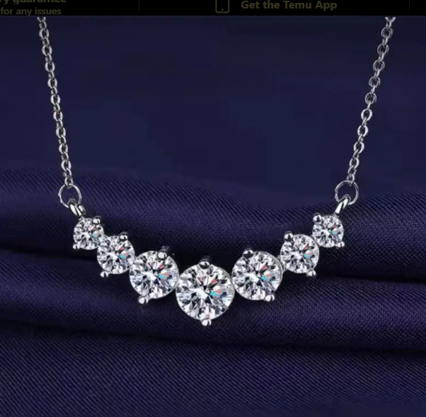 Elegant Silver Necklace 2.8g Moissanite Seven-Star Row, Luxurious Jewelry 3g 925