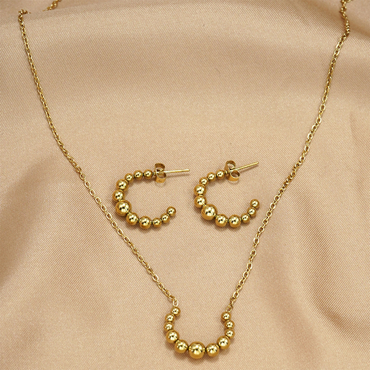 Ships from The United States - Golden Jewelry Set - Crescent Pendant Necklace & Earrings, Dainty Clavicle Chain Gold plated