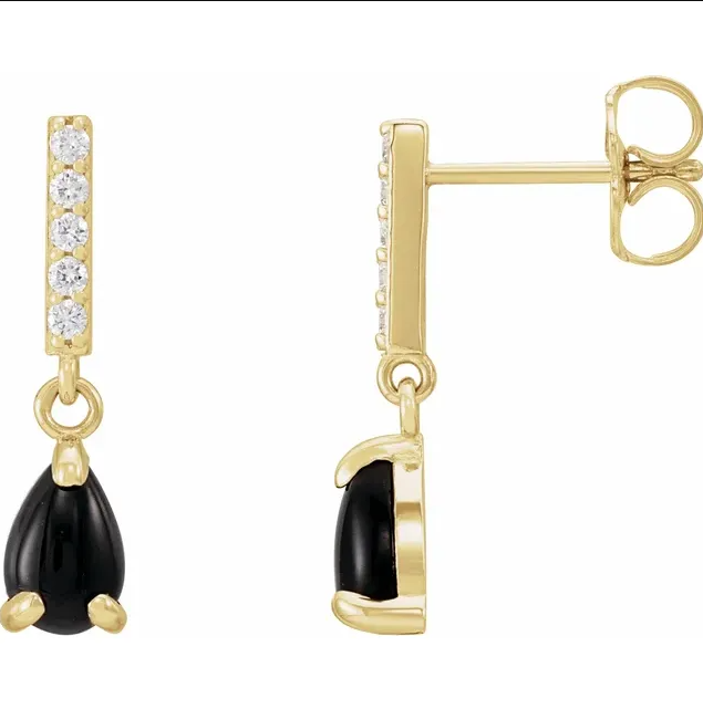 14K Yellow Gold Natural Black Onyx & .08 CTW Natural Diamond Earrings. STU
