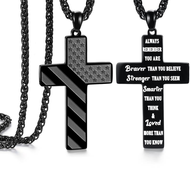 American Flag Cross Necklace Pendant Men's Stainless Steel Necklace