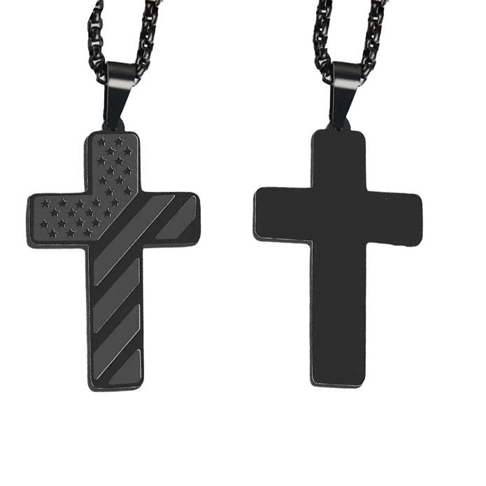 American Flag Cross Necklace Pendant Men's Stainless Steel Necklace