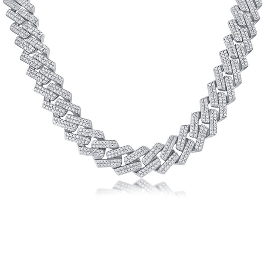 Ships from USA - Miami Link Silver Necklace with Moissanite Diamonds inlaid - Goldz.vip
