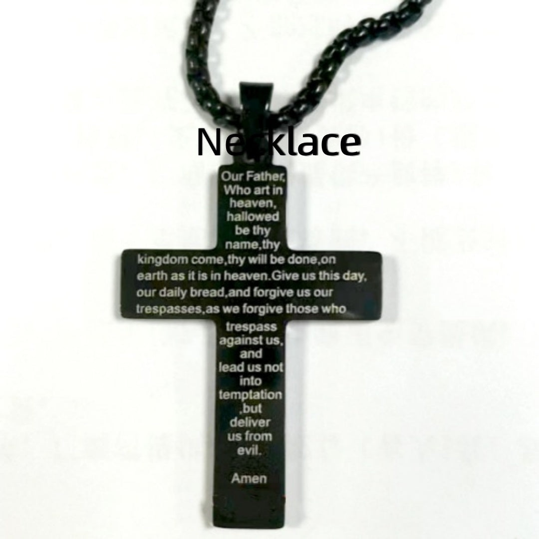 American Flag Cross Necklace Pendant Men's Stainless Steel Necklace