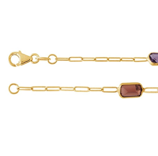 14K Yellow Gold 1.5mm Oval Cable Bracelet with Baguette Gemstones Rio