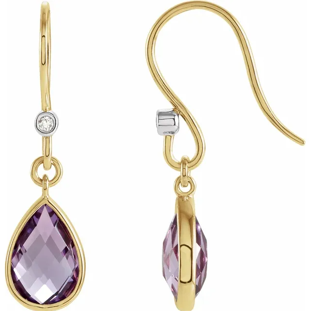 14K Yellow Gold Natural Amethyst & .02 CTW Natural Diamond Earrings. STU