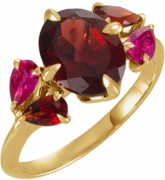14K Yellow Gold Natural Mozambique Garnet & Lab-Grown Ruby Ring stu