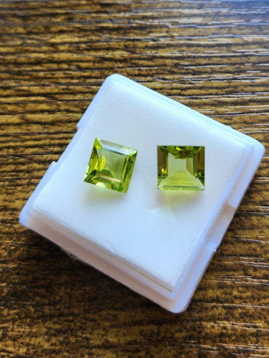 Natural Peridot - Princess Cut - Pair of Loose Gemstones - Sourced from Chanthaburi
