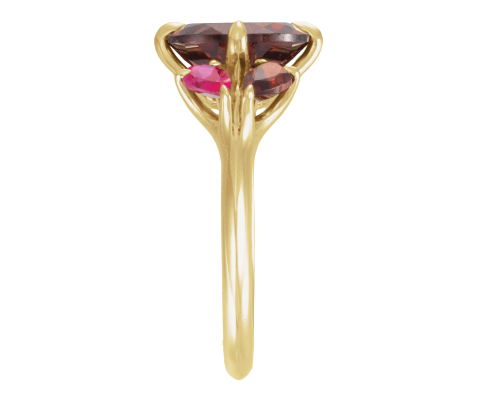 14K Yellow Gold Natural Mozambique Garnet & Lab-Grown Ruby Ring. STU