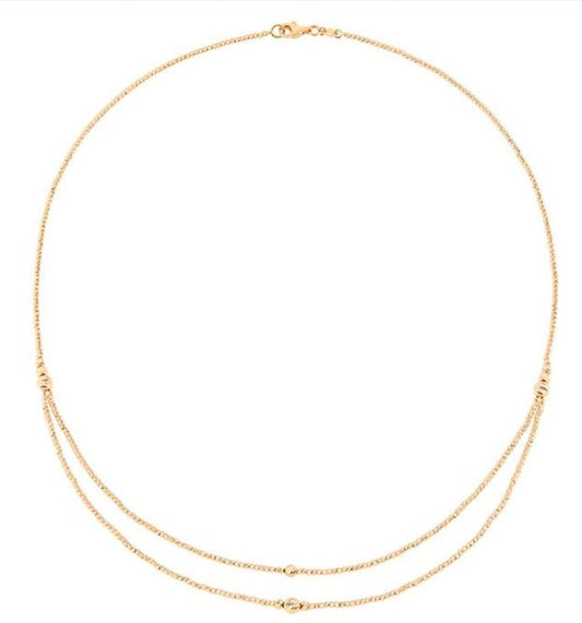 14K Yellow Gold Double Layer Beaded Rio Chain Necklace