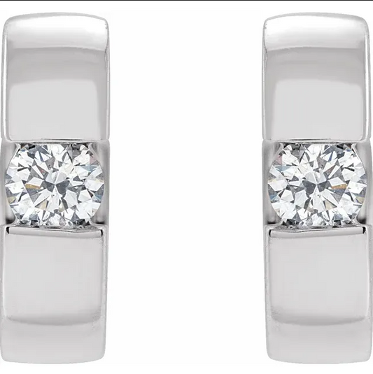14K White Gold 1/4 CTW Natural Diamond 12 mm Hinged Huggie Hoop Earrings. STU