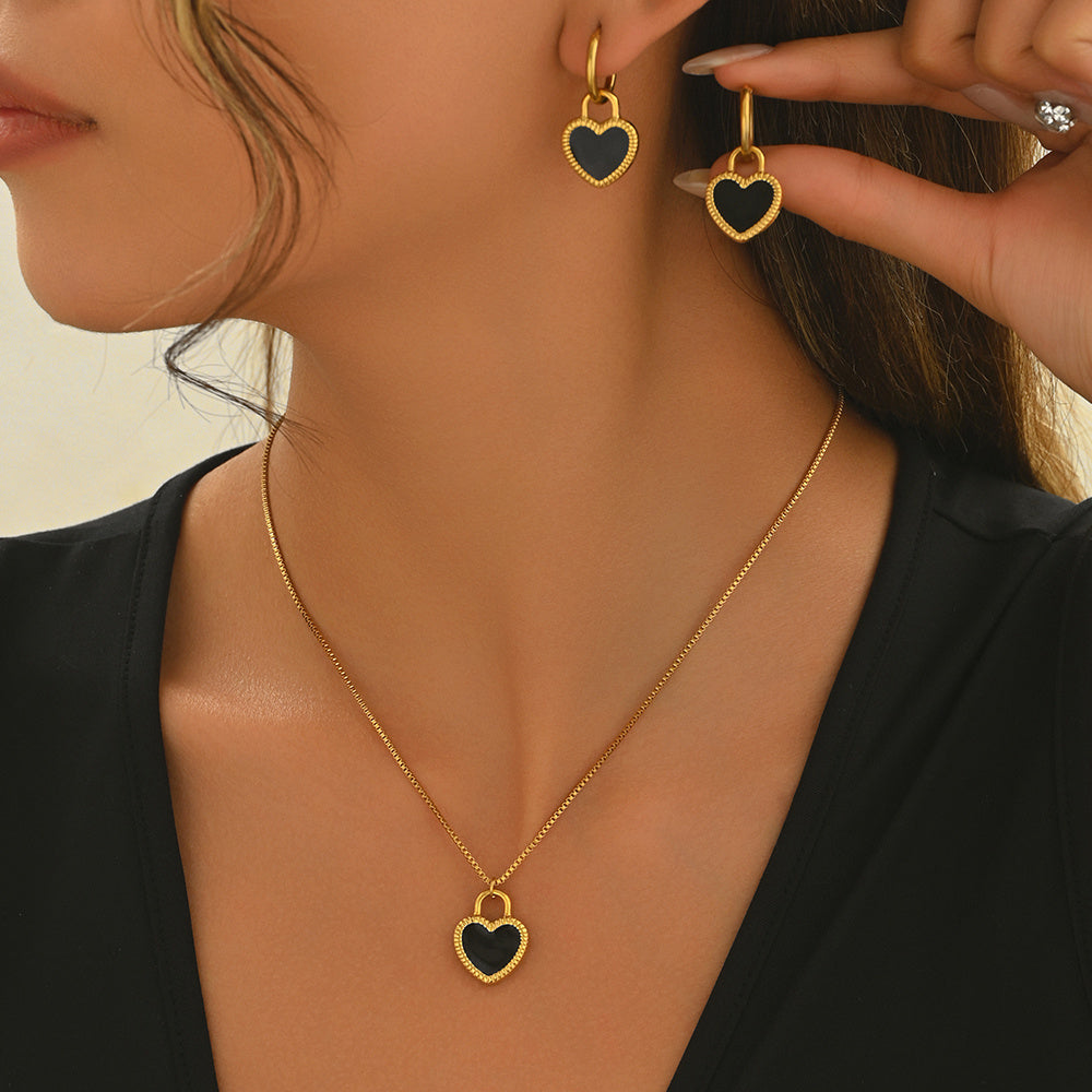 Ships from The United States - 18K Gold Plated Heart Earrings and Necklace Set - Jewelry by Goldz.vip