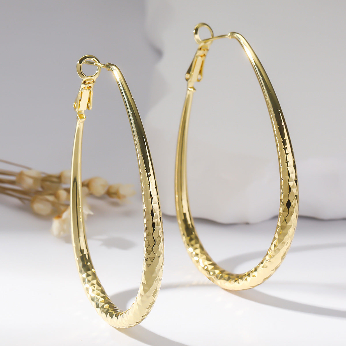 Ships from the USA - Golden Glossy Spring Fastener Egg-shaped Earrings Hypoallergenic