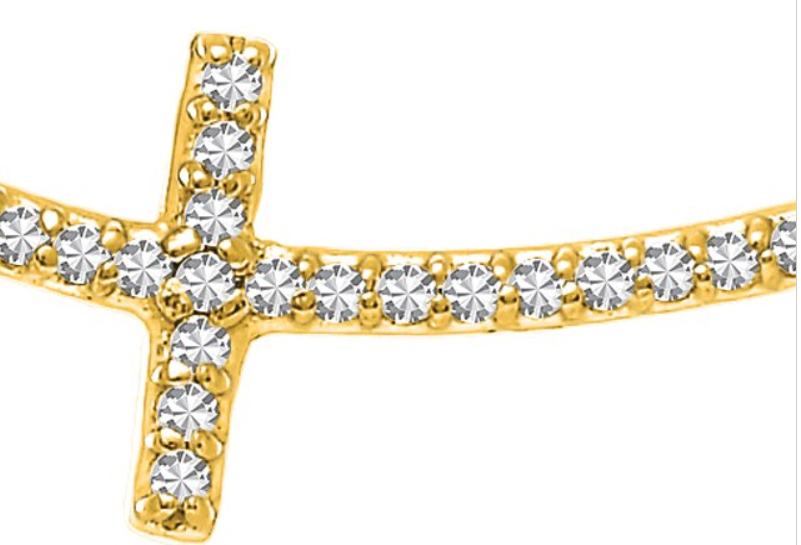 Curved Diamond Embellished Cross Necklace in 14k Yellow Gold (.11cttw) RC