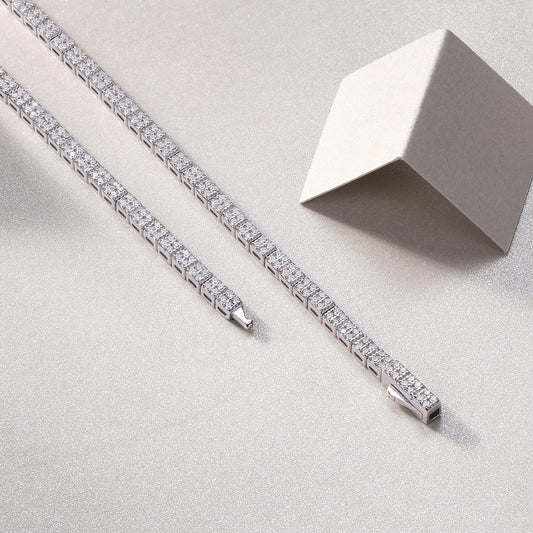 Ships from the USA - Goldz.vip - Tennis Necklace Silver inlaid with Moissanite Diamonds inlaid