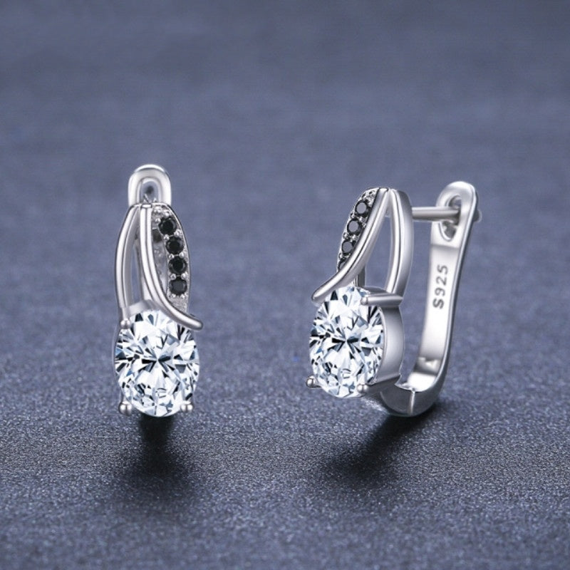 Ships from The United States - Zircon Rhinestone Stud Earrings Silver - Goldz.vip