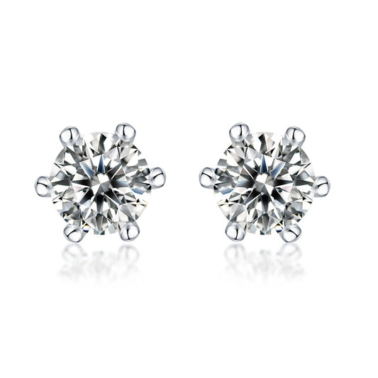 United States Seller - Moissanite Diamond Stud Earrings Pair Silver - Goldz.vip