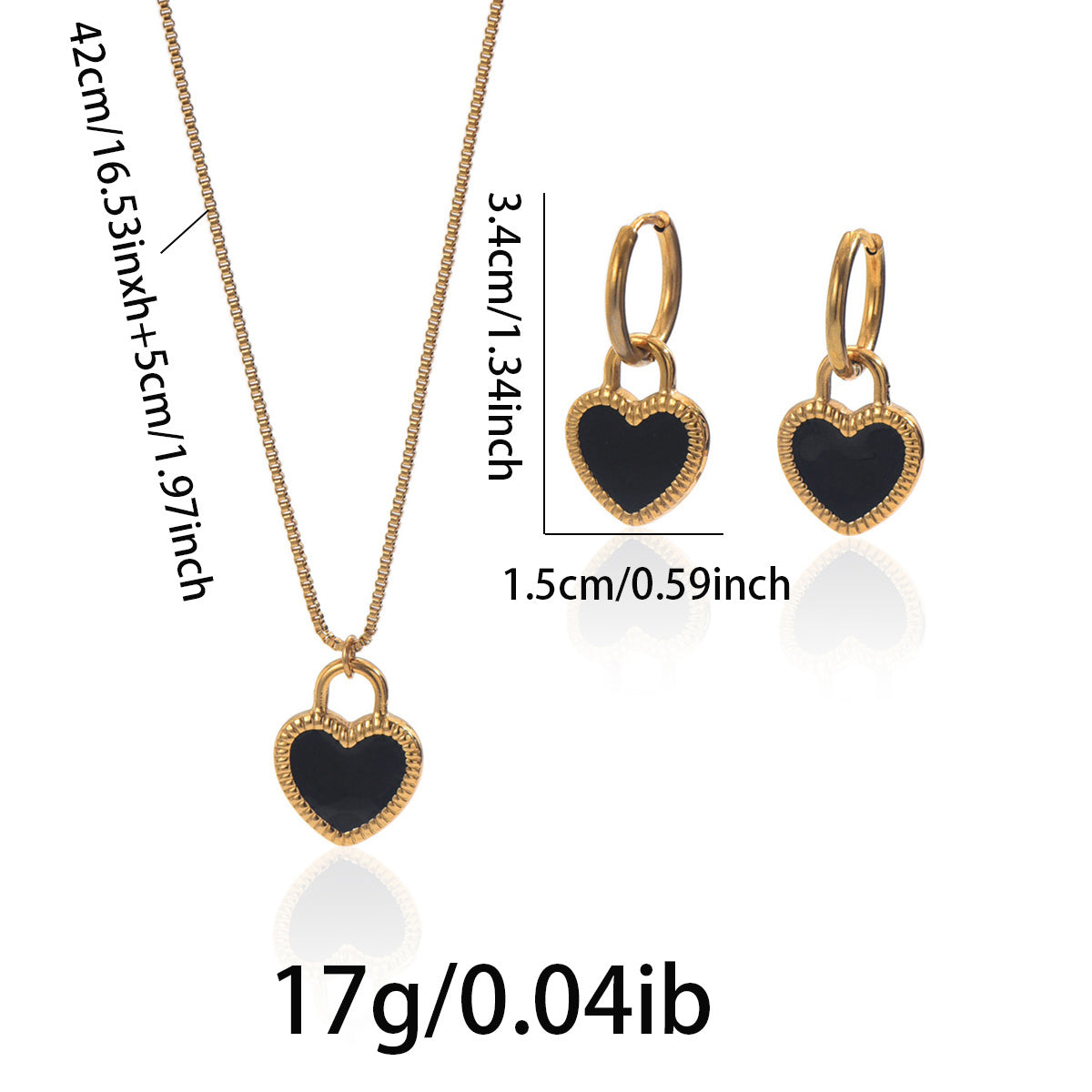 Ships from The United States - 18K Gold Plated Heart Earrings and Necklace Set - Jewelry by Goldz.vip
