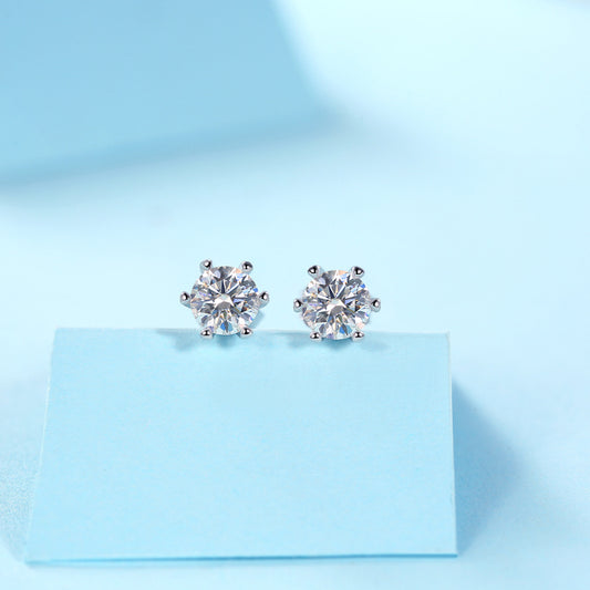United States Seller - Moissanite Diamond Stud Earrings Pair Silver - Goldz.vip