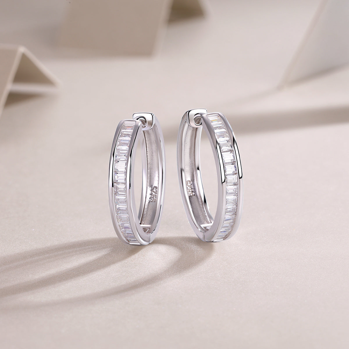 Ships from The United States - Silver Baguette Moissanite Hoop Earrings - Jewelry by Goldz.vip