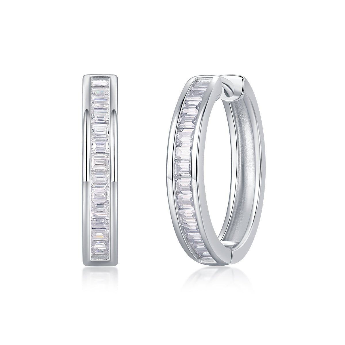 Ships from The United States - Silver Baguette Moissanite Hoop Earrings - Jewelry by Goldz.vip