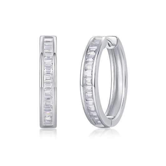 Ships from The United States - Silver Baguette Moissanite Hoop Earrings - Jewelry by Goldz.vip