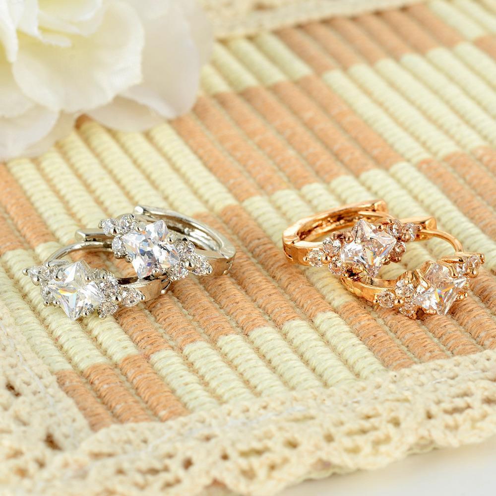 Ships from The United States - Square Zircon Earrings Gold Plated