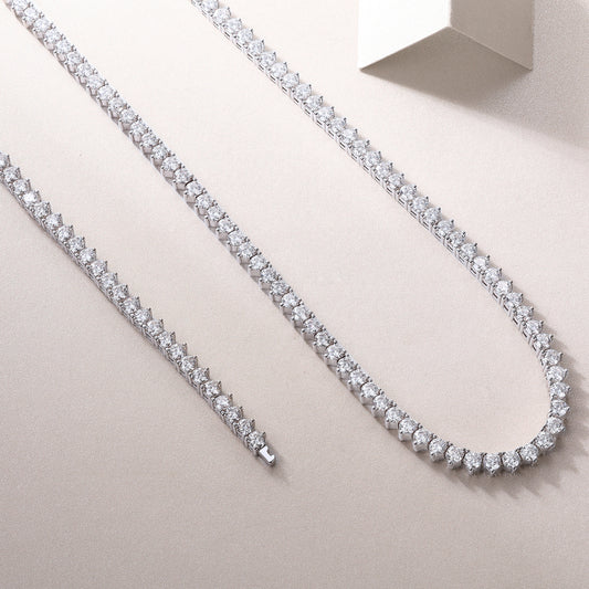 United States SELLER - Moissanite Diamond Silver Tennis Chain Necklace - Goldz.vip