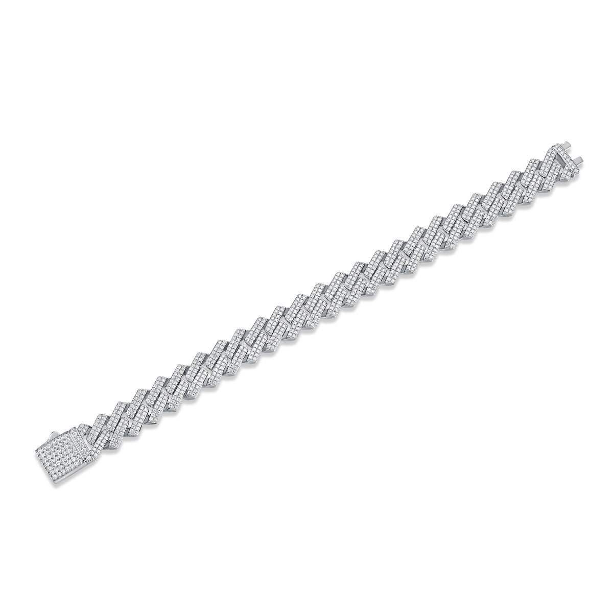 Miami Link Bracelet with Moissanite Diamonds , Silver , USA Seller , Quality Jewelry at an affordable deal at Goldz.vip