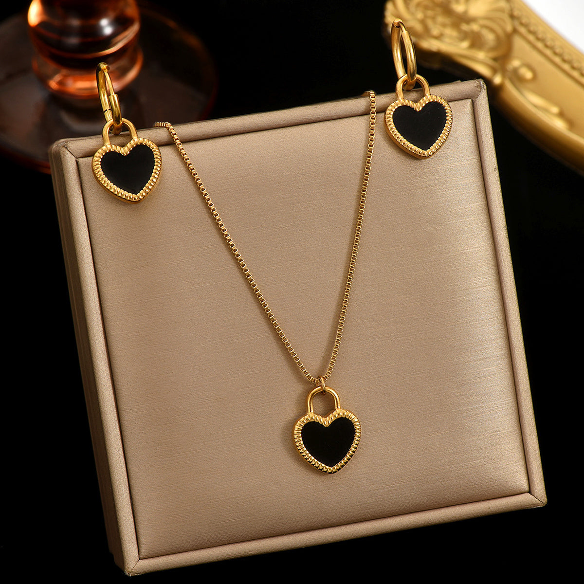 Ships from The United States - 18K Gold Plated Heart Earrings and Necklace Set - Jewelry by Goldz.vip
