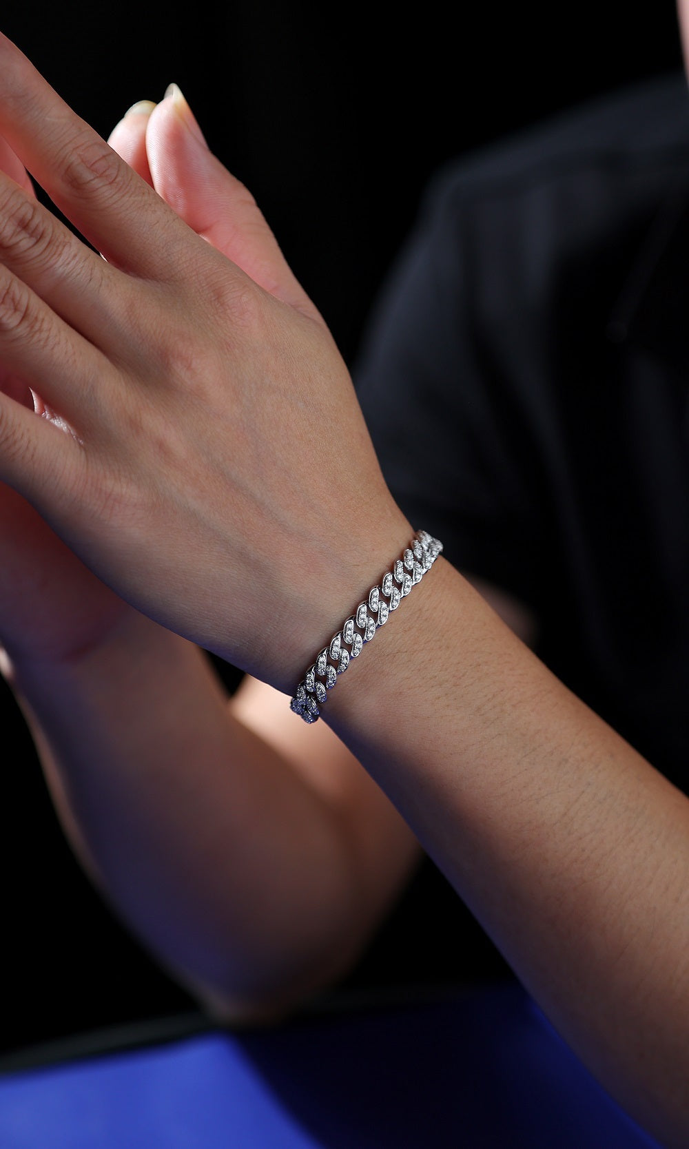 Goldz.vip - Silver Bracelet with Moissanite Gemstones - Sparkles Fire Rainbow Colors and will PASS a Diamond Tester