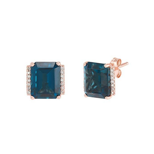 14K Rose Gold London Blue Topaz- & Diamond-Set Earrings Rio
