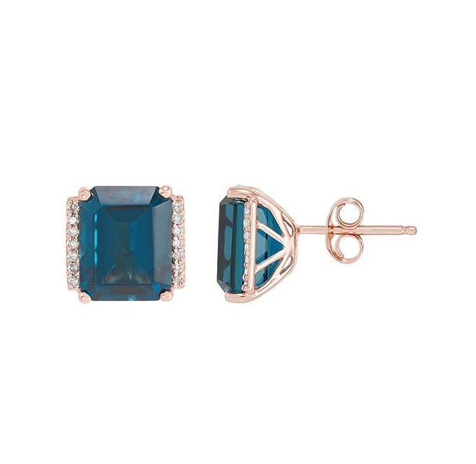 14K Rose Gold London Blue Topaz- & Diamond-Set Earrings Rio