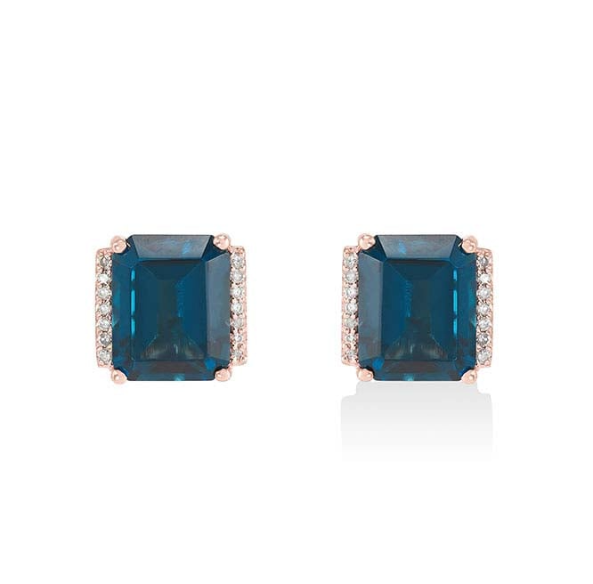 14K Rose Gold London Blue Topaz- & Diamond-Set Earrings Rio