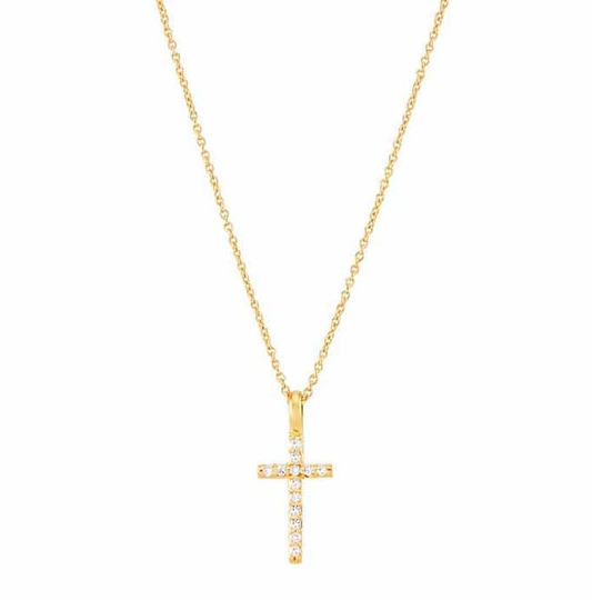 10K Yellow Gold Diamond-Set Cross Pendant and Cable Necklace Rio