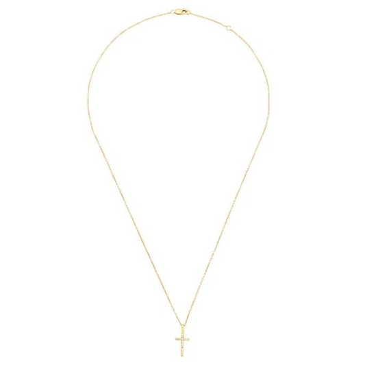 10K Yellow Gold Diamond-Set Cross Pendant and Cable Necklace Rio