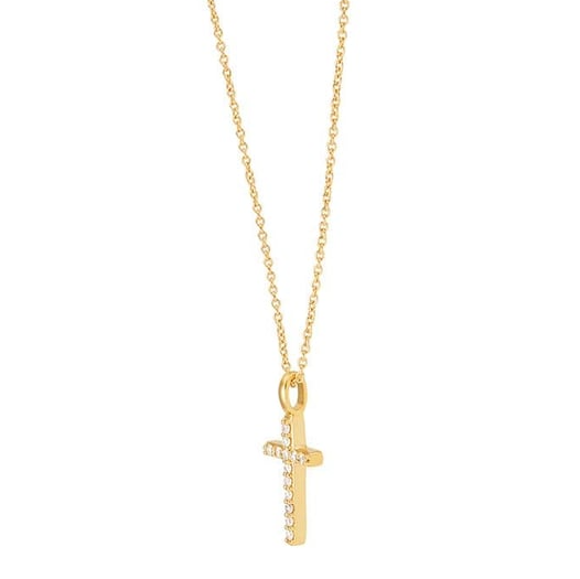 10K Yellow Gold Diamond-Set Cross Pendant and Cable Necklace Rio