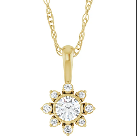 14K Yellow Gold 1/5 CTW Natural Diamond Pendant. STU