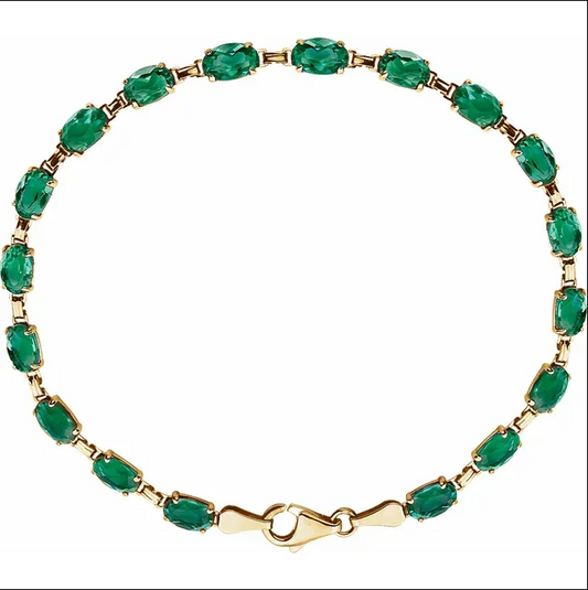 14K Yellow Gold Lab-Grown Emerald 7.25" Bracelet. STU