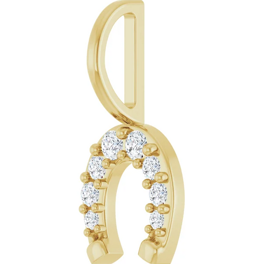 14K Yellow Gold 1/8 CTW Natural Diamond Horseshoe Charm/Pendant. STU