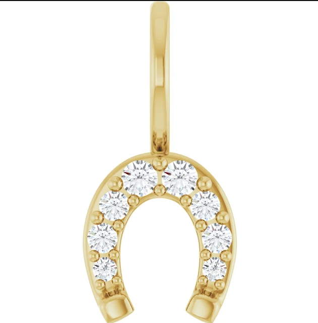 14K Yellow Gold 1/8 CTW Natural Diamond Horseshoe Charm/Pendant. STU