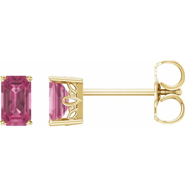 14K Yellow Gold Natural Pink Tourmaline Earrings STU